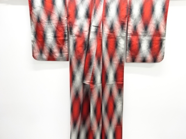  大正ロマン　幾何学模様織り出しお召単衣着物